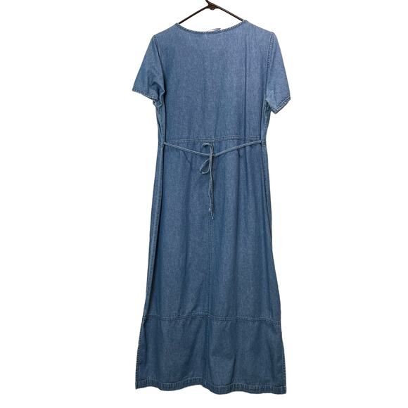 VINTAGE Vintage Denim Maxi Dress Appliqué Embroidered M - Picture 6 of 10